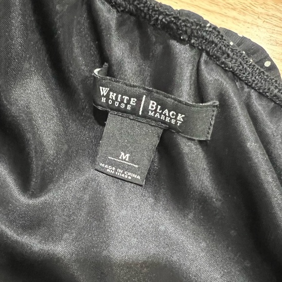 WHBM Off the Shoulder Black‎ White Polka Dot Drop Waist Layered Dress Accordion - Picture 9 of 9